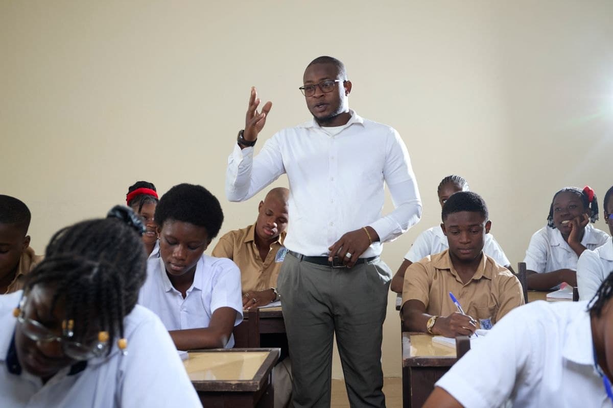A teacher leading a lesson with students
